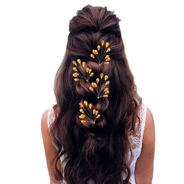 Pack_of_4_Orange_Leaf_Designed_Pearl_And_Beads_Artificial_Hair_Pin_For_Women_Pins