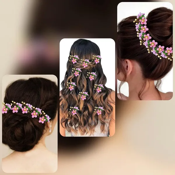 Pack_of_10_Baby_Pink_Round_Shape_Flower_With_Golden_Pearl_Hair_Pin_For_Women_Pins