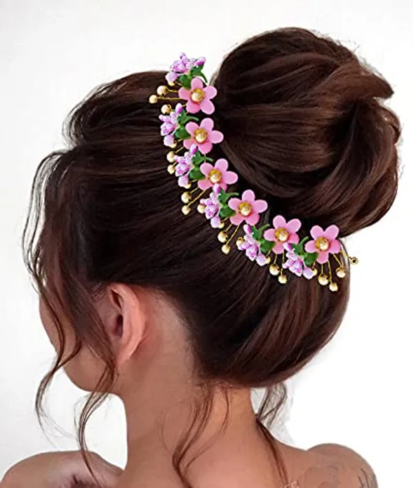 Pack_of_10_Baby_Pink_Round_Shape_Flower_With_Golden_Pearl_Hair_Pin_For_Women_Pins