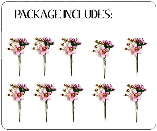 Pack_of_10_Baby_Pink_Round_Shape_Flower_With_Golden_Pearl_Hair_Pin_For_Women_Pins