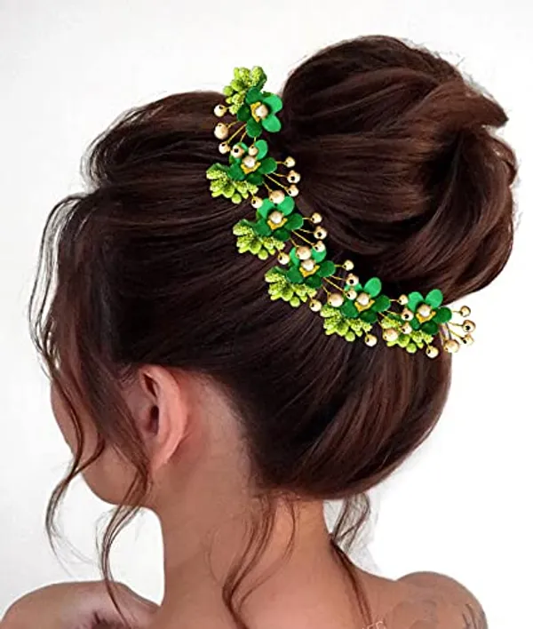 Pack_of_10_Green_Round_Shape_Flower_With_Golden_Pearl_Hair_Pin_For_Women_Pins