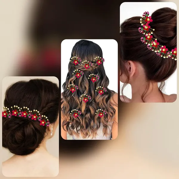 Pack_of_10_Maroon_Round_Shape_Flower_With_Golden_Pearl_Hair_Pin_For_Women_Pins