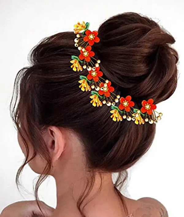 Pack_of_10_Orange_Round_Shape_Flower_With_Golden_Pearl_Hair_Pin_For_Women_Pins