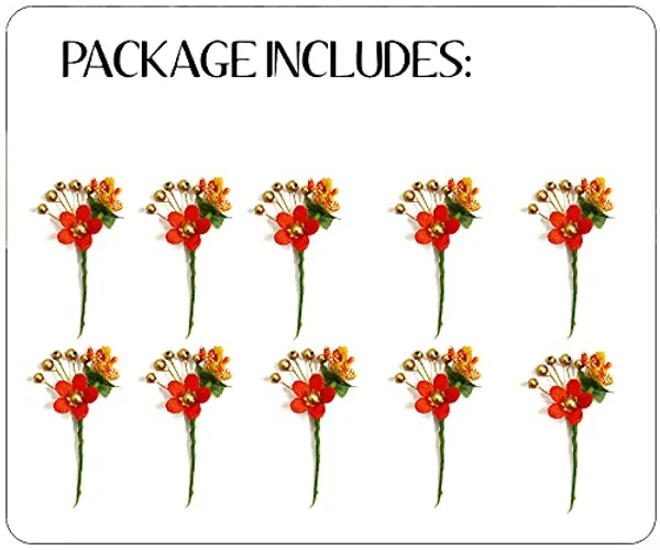 Pack_of_10_Orange_Round_Shape_Flower_With_Golden_Pearl_Hair_Pin_For_Women_Pins