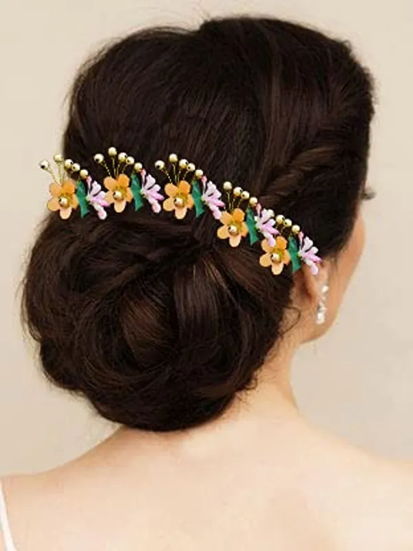 Pack_of_10_Peach_Round_Shape_Flower_With_Golden_Pearl_Hair_Pin_For_Women_Pins