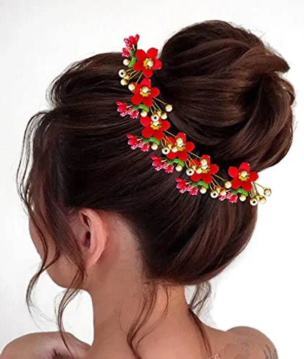 Pack_of_10_Red_Round_Shape_Flower_With_Golden_Pearl_Hair_Pin_For_Women_Pins