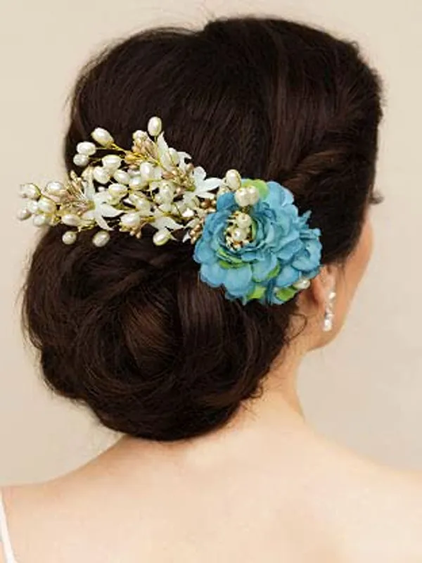 Blue_Artificial_Peony_Flower_With_Pearl_Hair_Comb_Slide,_Hair_Juda_Bun_Accessories_For_Girls_&_Women_(14_X_8_X_4_Cm)