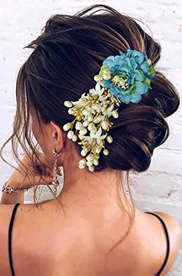 Blue_Artificial_Peony_Flower_With_Pearl_Hair_Comb_Slide,_Hair_Juda_Bun_Accessories_For_Girls_&_Women_(14_X_8_X_4_Cm)