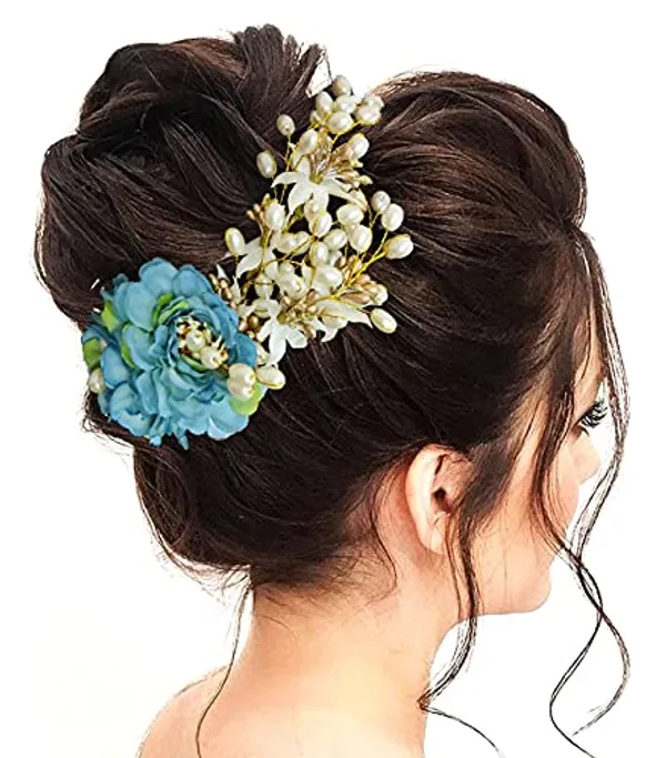 Blue_Artificial_Peony_Flower_With_Pearl_Hair_Comb_Slide,_Hair_Juda_Bun_Accessories_For_Girls_&_Women_(14_X_8_X_4_Cm)