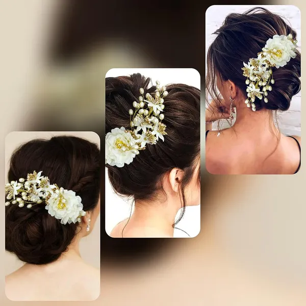 White_Artificial_Peony_Flower_With_Pearl_Hair_Comb_Slide,_Hair_Juda_Bun_Accessories_For_Girls_&_Women_(14_X_8_X_4_Cm)