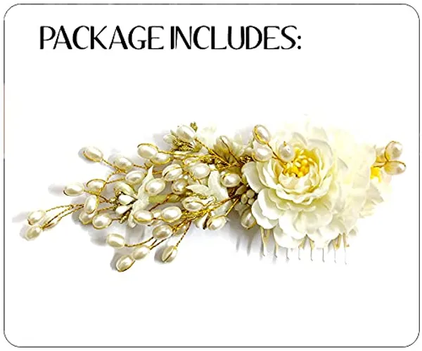 White_Artificial_Peony_Flower_With_Pearl_Hair_Comb_Slide,_Hair_Juda_Bun_Accessories_For_Girls_&_Women_(14_X_8_X_4_Cm)