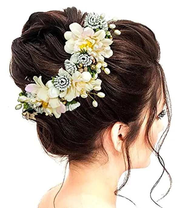 Beige_Artificial_Flowery_Hair_Accessories_For_Women_(14_X_8_X_4_Cm)