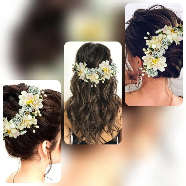 Beige_Artificial_Flowery_Hair_Accessories_For_Women_(14_X_8_X_4_Cm)
