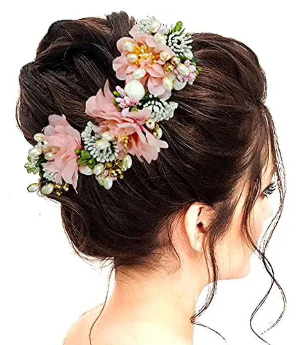 Peach_Artificial_Flowery_Hair_Accessories_For_Women_(14_X_8_X_4_Cm)