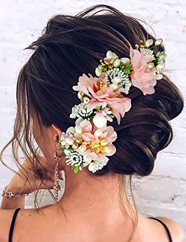 Peach_Artificial_Flowery_Hair_Accessories_For_Women_(14_X_8_X_4_Cm)
