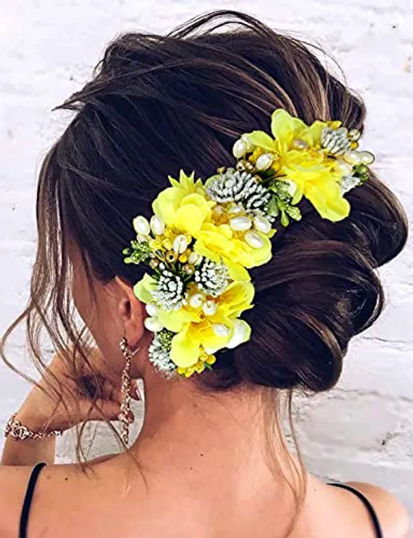 Yellow_Artificial_Flowery_Hair_Accessories_For_Women_(14_X_8_X_4_Cm)