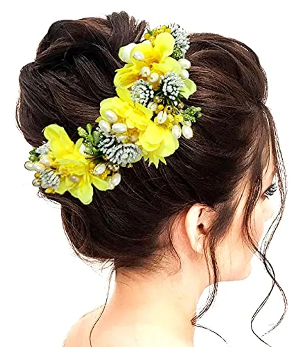 Yellow_Artificial_Flowery_Hair_Accessories_For_Women_(14_X_8_X_4_Cm)