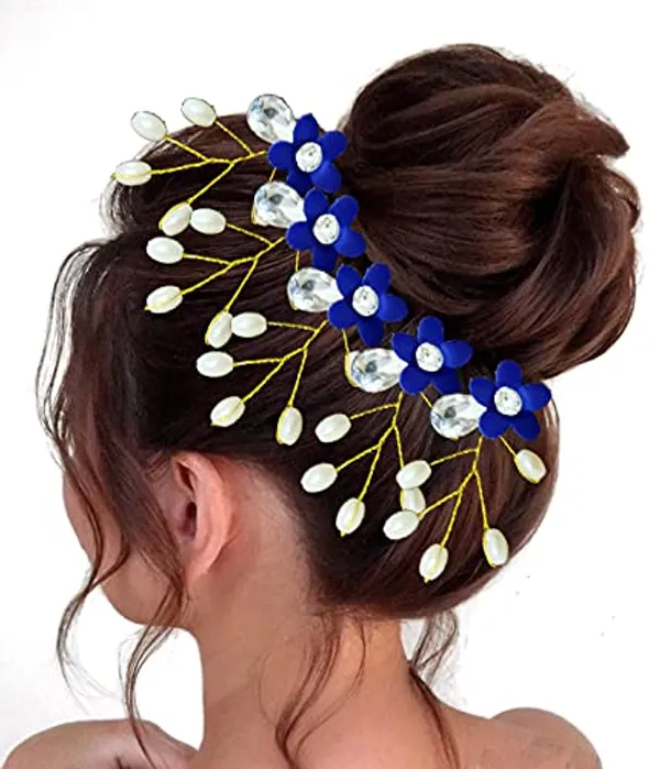 Blue_Artificial_Flower_With_Pearls_Hair_Pin_For_Women_&_Girls_(14_X_8_X_4_Cm)