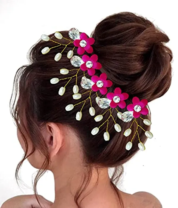 Dark_Pink_Artificial_Flower_With_Pearls_Hair_Pin_For_Women_&_Girls_(14_X_8_X_4_Cm)