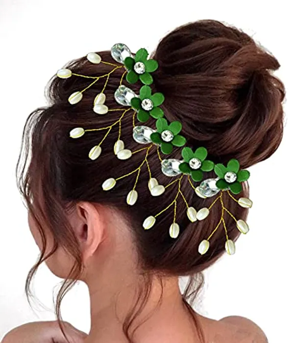 Green_Artificial_Flower_With_Pearls_Hair_Pin_For_Women_&_Girls_(14_X_8_X_4_Cm)