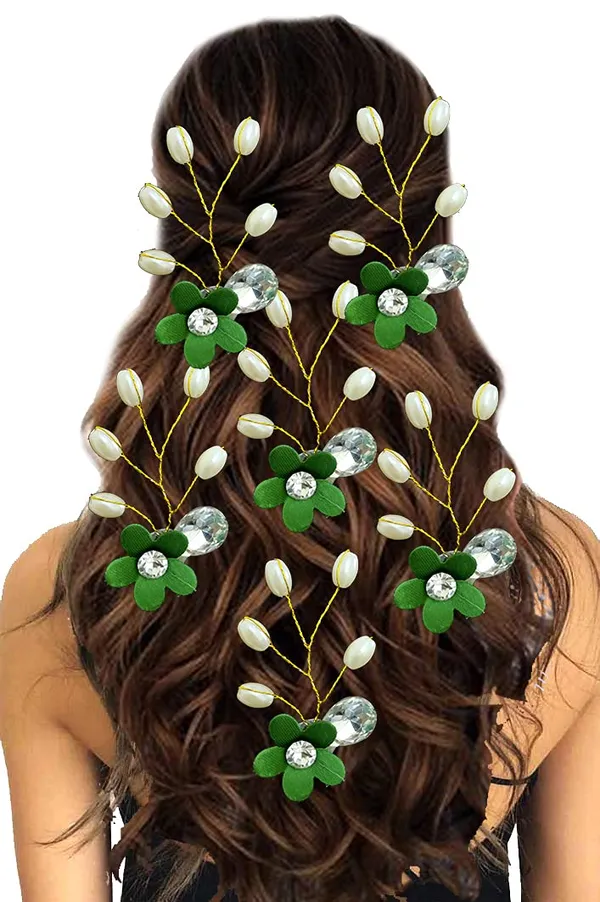 Green_Artificial_Flower_With_Pearls_Hair_Pin_For_Women_&_Girls_(14_X_8_X_4_Cm)