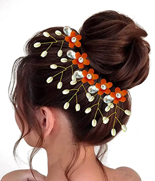 Orange_Artificial_Flower_With_Pearls_Hair_Pin_For_Women_&_Girls_(14_X_8_X_4_Cm)
