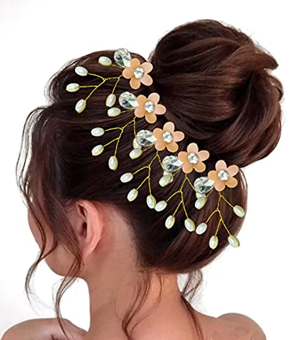 Peach_Artificial_Flower_With_Pearls_Hair_Pin_For_Women_&_Girls_(14_X_8_X_4_Cm)