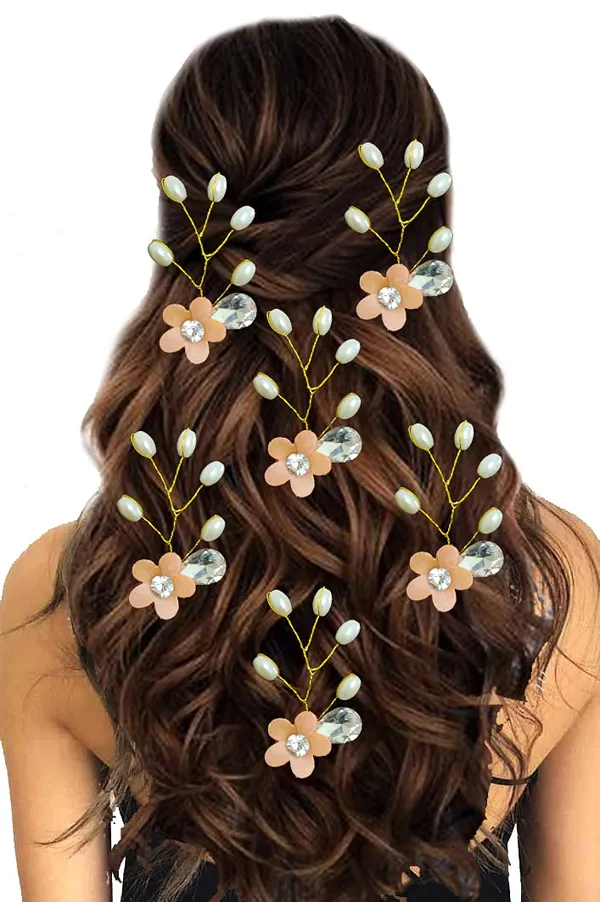 Peach_Artificial_Flower_With_Pearls_Hair_Pin_For_Women_&_Girls_(14_X_8_X_4_Cm)