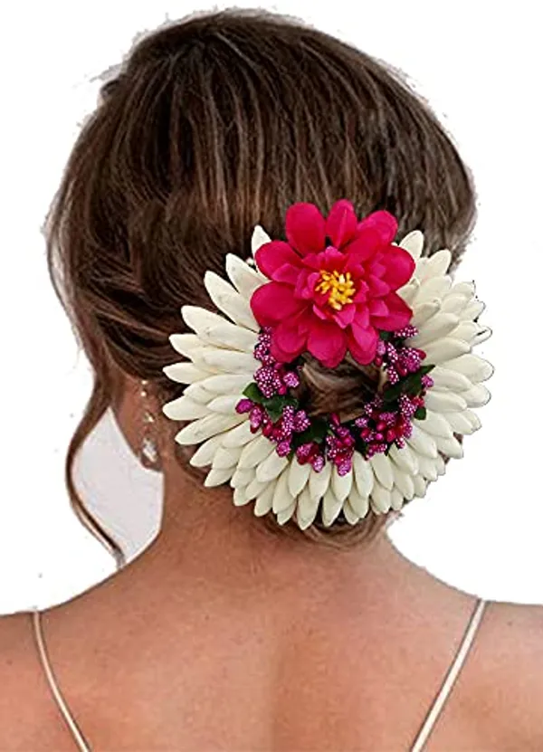 Dark_Pink_Artificial_Rose_With_Lily_Flower_Rounded_Hair_Accessories_And_Hairpin_(14_X_8_X_4_Cm)