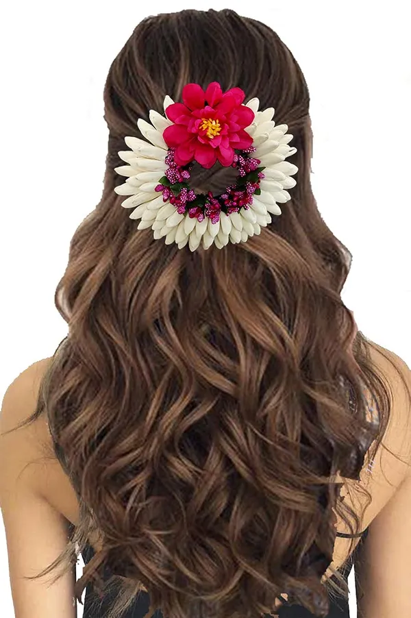 Dark_Pink_Artificial_Rose_With_Lily_Flower_Rounded_Hair_Accessories_And_Hairpin_(14_X_8_X_4_Cm)