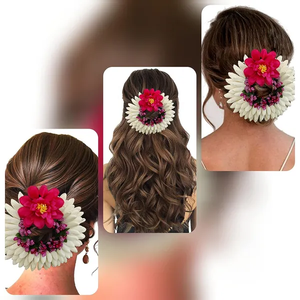 Dark_Pink_Artificial_Rose_With_Lily_Flower_Rounded_Hair_Accessories_And_Hairpin_(14_X_8_X_4_Cm)