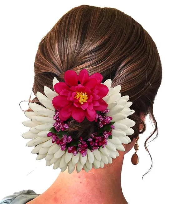 Dark_Pink_Artificial_Rose_With_Lily_Flower_Rounded_Hair_Accessories_And_Hairpin_(14_X_8_X_4_Cm)