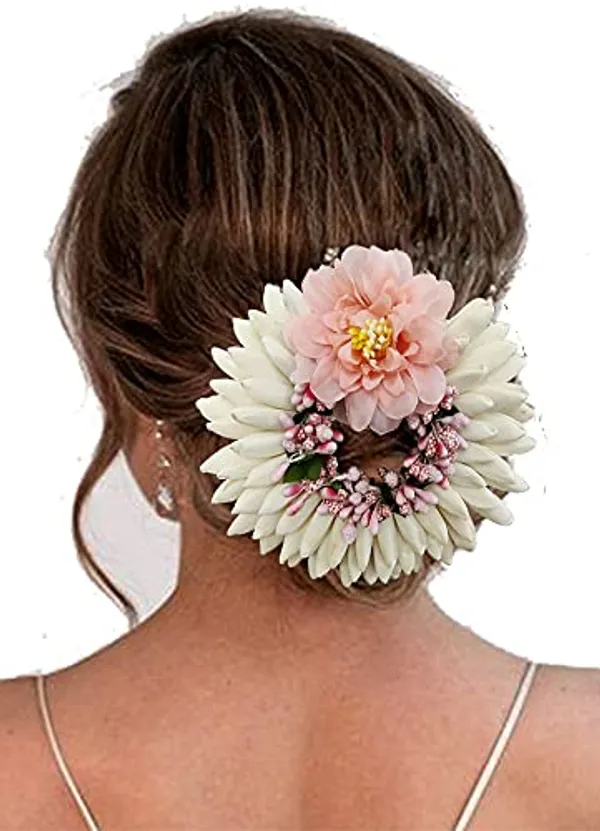 Peach_Artificial_Rose_With_Lily_Flower_Rounded_Hair_Accessories_And_Hairpin_(14_X_8_X_4_Cm)
