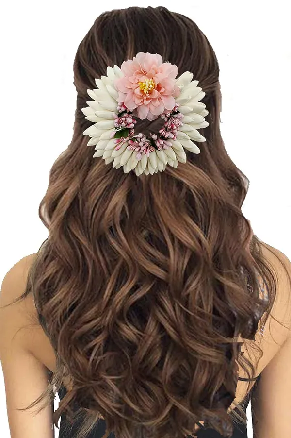Peach_Artificial_Rose_With_Lily_Flower_Rounded_Hair_Accessories_And_Hairpin_(14_X_8_X_4_Cm)