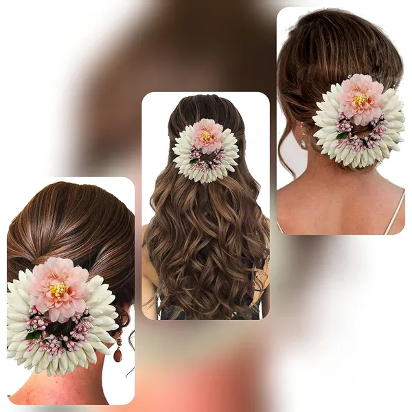 Peach_Artificial_Rose_With_Lily_Flower_Rounded_Hair_Accessories_And_Hairpin_(14_X_8_X_4_Cm)