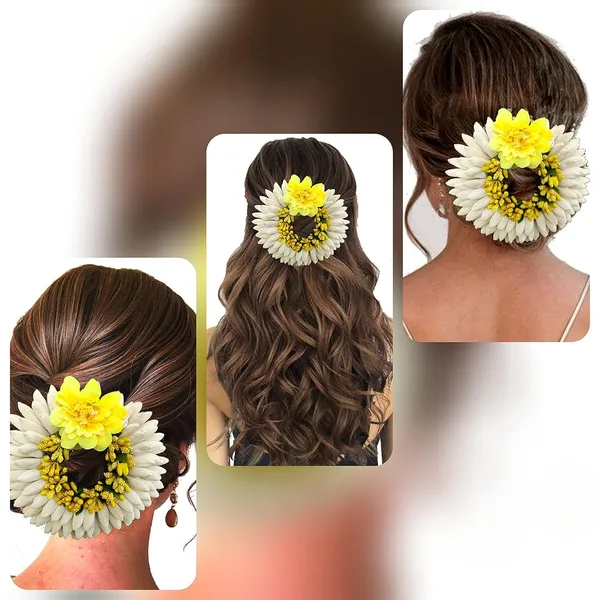 Yellow_Artificial_Rose_With_Pollen_Flower_Rounded_Hair_Pin_(14_X_8_X_4_Cm)