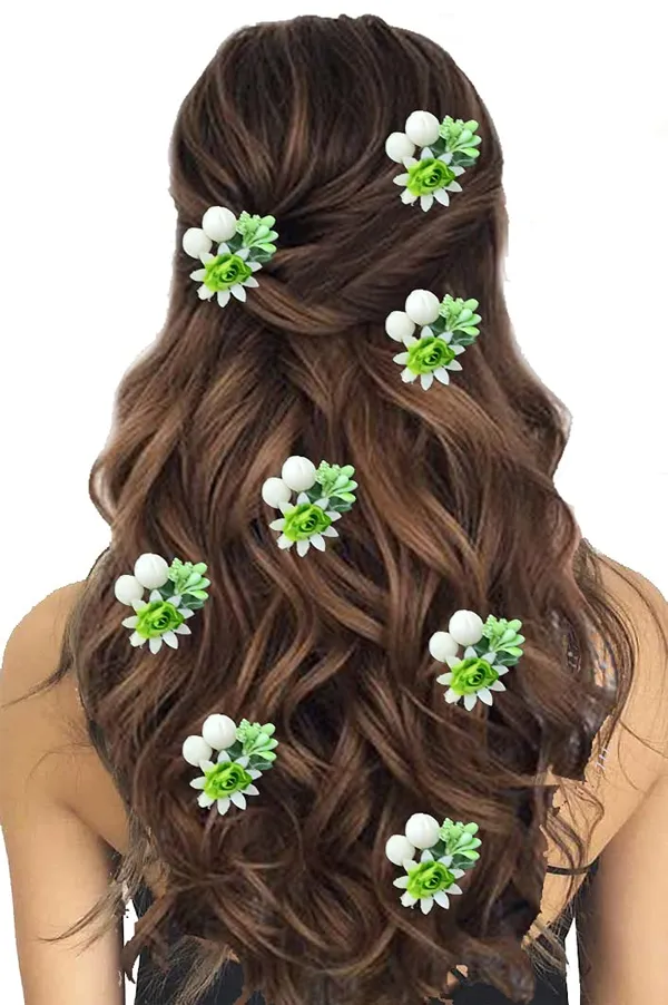 Light_Green_Artificial_Small_Rose_Flower_With_Mogra_Hair_Pin_Accessories_For_Women_&_Girls_(Pak_Of_8_Pins)_(14_X_8_X_1_Cm)