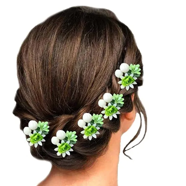 Light_Green_Artificial_Small_Rose_Flower_With_Mogra_Hair_Pin_Accessories_For_Women_&_Girls_(Pak_Of_8_Pins)_(14_X_8_X_1_Cm)