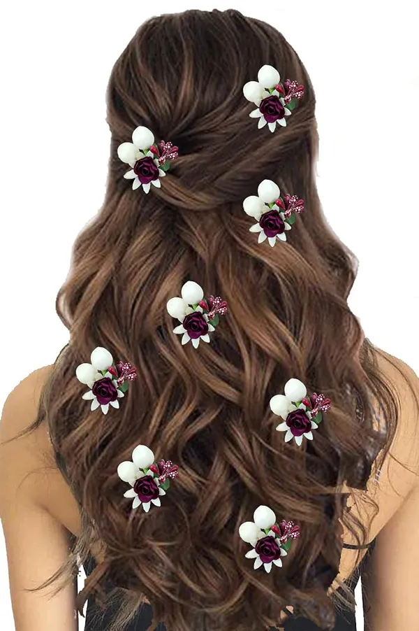 Maroon_Artificial_Small_Rose_Flower_With_Mogra_Hair_Pin_Accessories_For_Women_&_Girls_(Pak_Of_8_Pins)_(14_X_8_X_1_Cm)