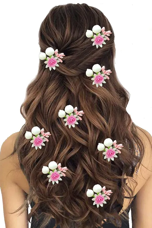 Peach_Artificial_Small_Rose_Flower_With_Mogra_Hair_Pin_Accessories_For_Women_&_Girls_(Pak_Of_8_Pins)_(14_X_8_X_1_Cm)