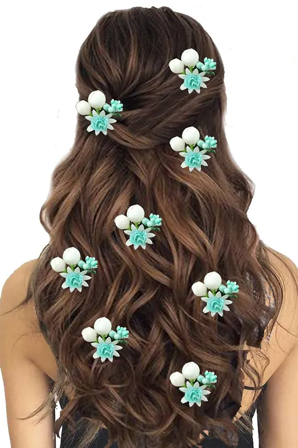 Rama_Green_Artificial_Small_Rose_Flower_With_Mogra_Hair_Pin_Accessories_For_Women_&_Girls_(Pak_Of_8_Pins)_(14_X_8_X_1_Cm)