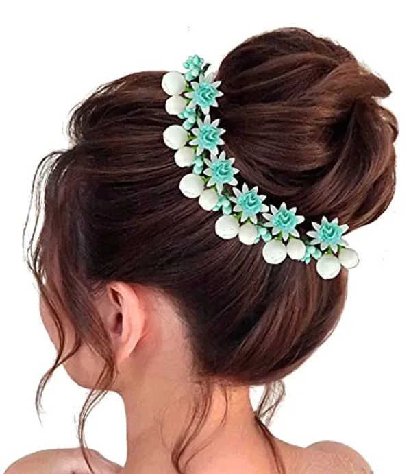 Rama_Green_Artificial_Small_Rose_Flower_With_Mogra_Hair_Pin_Accessories_For_Women_&_Girls_(Pak_Of_8_Pins)_(14_X_8_X_1_Cm)