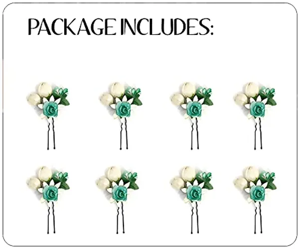 Rama_Green_Artificial_Small_Rose_Flower_With_Mogra_Hair_Pin_Accessories_For_Women_&_Girls_(Pak_Of_8_Pins)_(14_X_8_X_1_Cm)