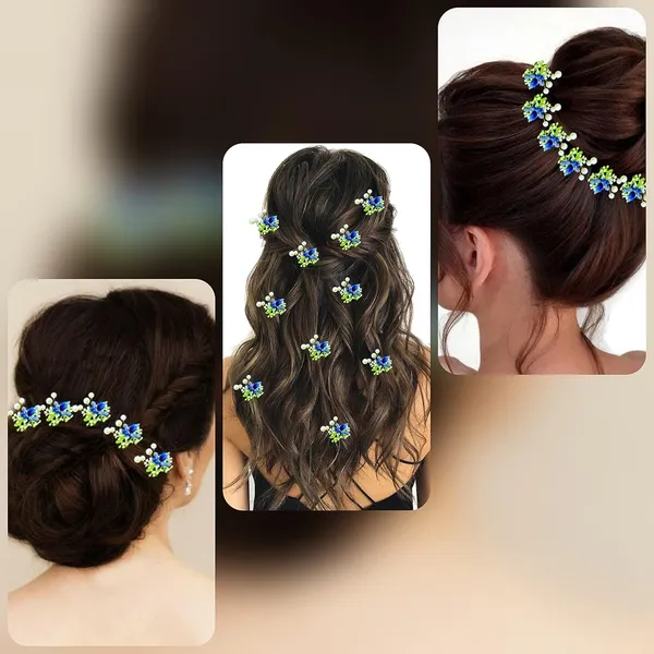 Pack_of_10_Blue_Artificial_Round_Shape_Small_Flower_With_Mogra_Hair_Pin_Accessories_For_Women