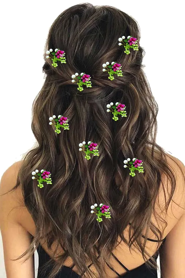 Pack_of_10_Dark_Pink_Artificial_Round_Shape_Small_Flower_With_Mogra_Hair_Pin_Accessories_For_Women
