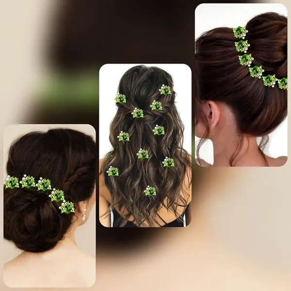 Pack_of_10_Green_Artificial_Round_Shape_Small_Flower_With_Mogra_Hair_Pin_Accessories_For_Women