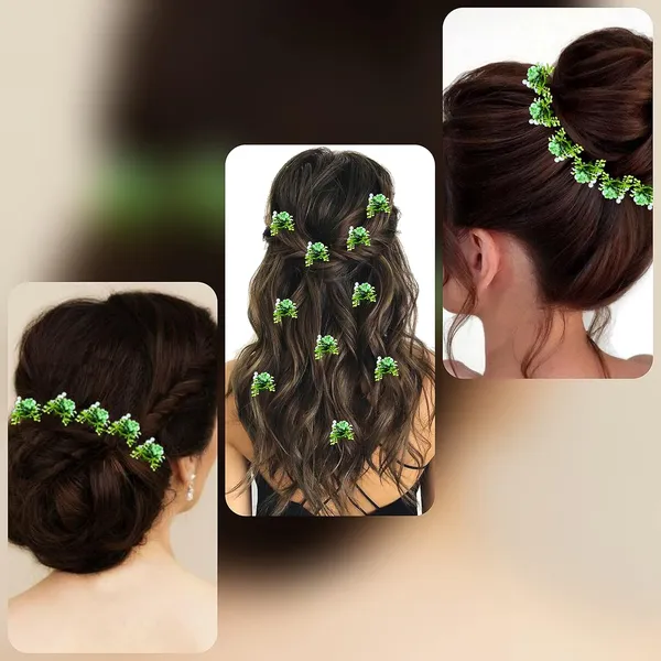 Pack_of_10_Light_Green_Artificial_Round_Shape_Small_Flower_With_Mogra_Hair_Pin_Accessories_For_Women