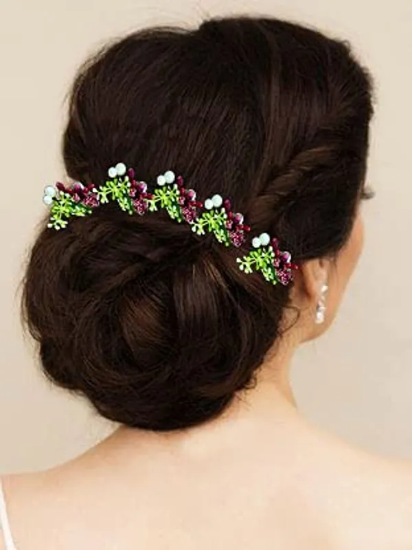 Pack_of_10_Maroon_Artificial_Round_Shape_Small_Flower_With_Mogra_Hair_Pin_Accessories_For_Women