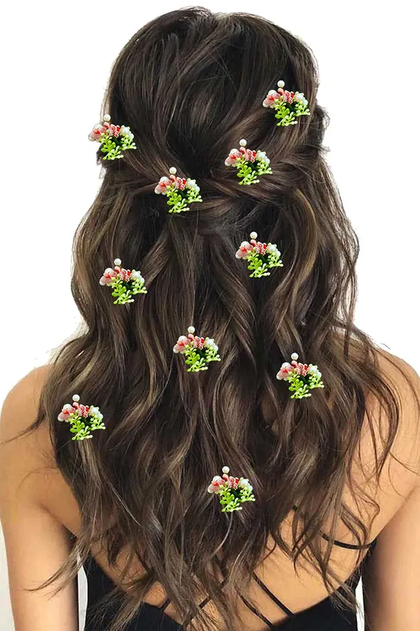 Pack_of_10_Peach_Artificial_Round_Shape_Small_Flower_With_Mogra_Hair_Pin_Accessories_For_Women
