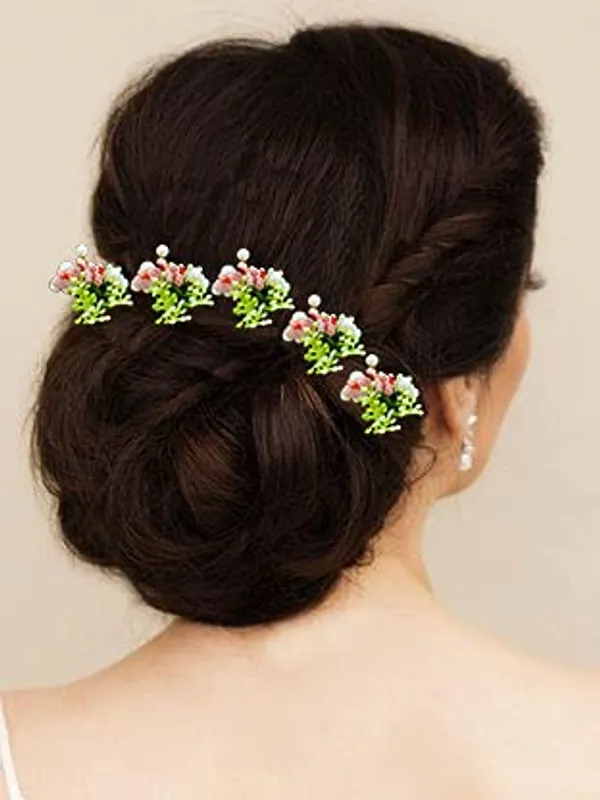 Pack_of_10_Peach_Artificial_Round_Shape_Small_Flower_With_Mogra_Hair_Pin_Accessories_For_Women